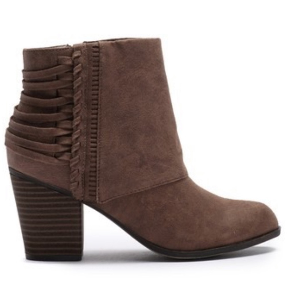 Back Braided Straps Cuffed Heeled Ankle Booties - Picture 2 of 7